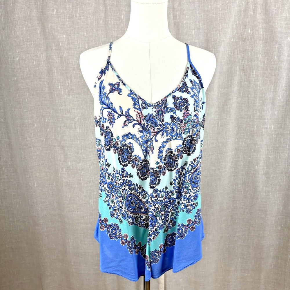 Y2k Botanical Tank Top Size Medium Floral Blue Festival Racer Back Boho